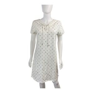 Tommy Hilfiger Women's White Anchor Print Lace‎ Up Neck Short Sleeve Dress